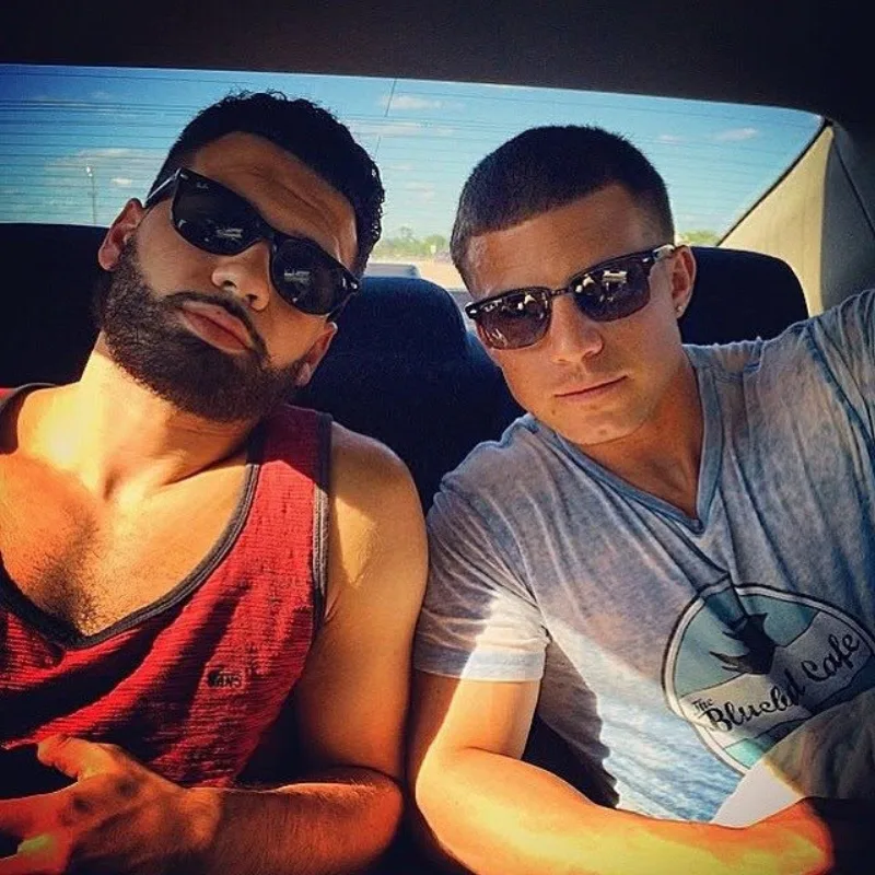 Jordan with a friend on a road trip